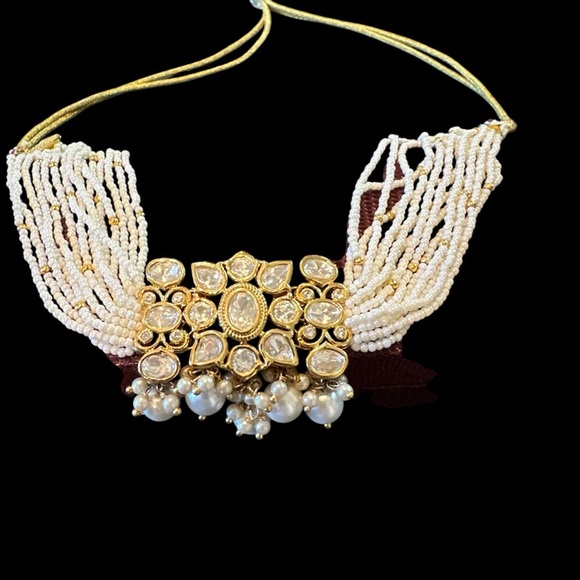 🎁 22K gold plated Kundan choker necklace  New Dehli India. Pearls and palki. - Picture 11 of 17